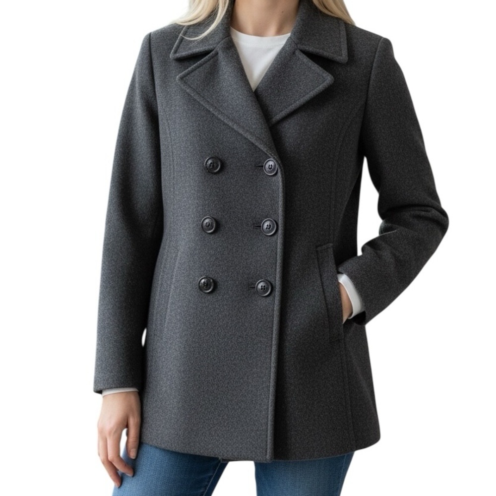 St. John's Bay Women’s Peacock Charcoal Double-Breasted Wool Cashmere Large